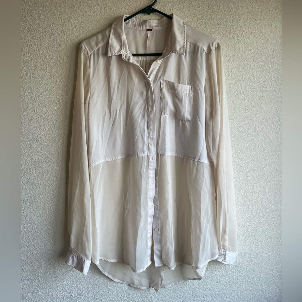 Free People "Best Of Both Worlds" Sheer Long Sleeve Button Down - White - Size M
